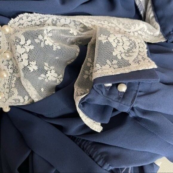 Vintage Benee by Lori Ann Vintage dress MFG Canada blue long sleeve Large BoxD - Picture 5 of 6